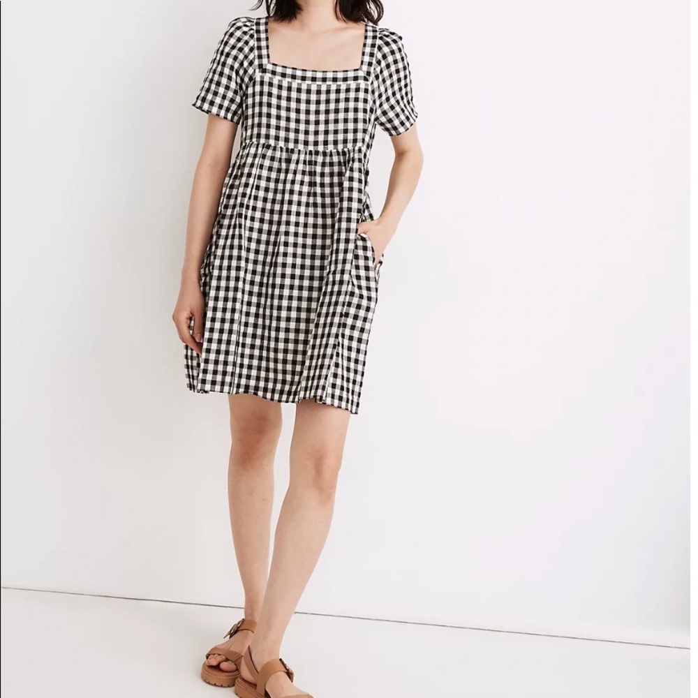 Madewell Linen-Blend Allie Mini Dress in Gingham Check
